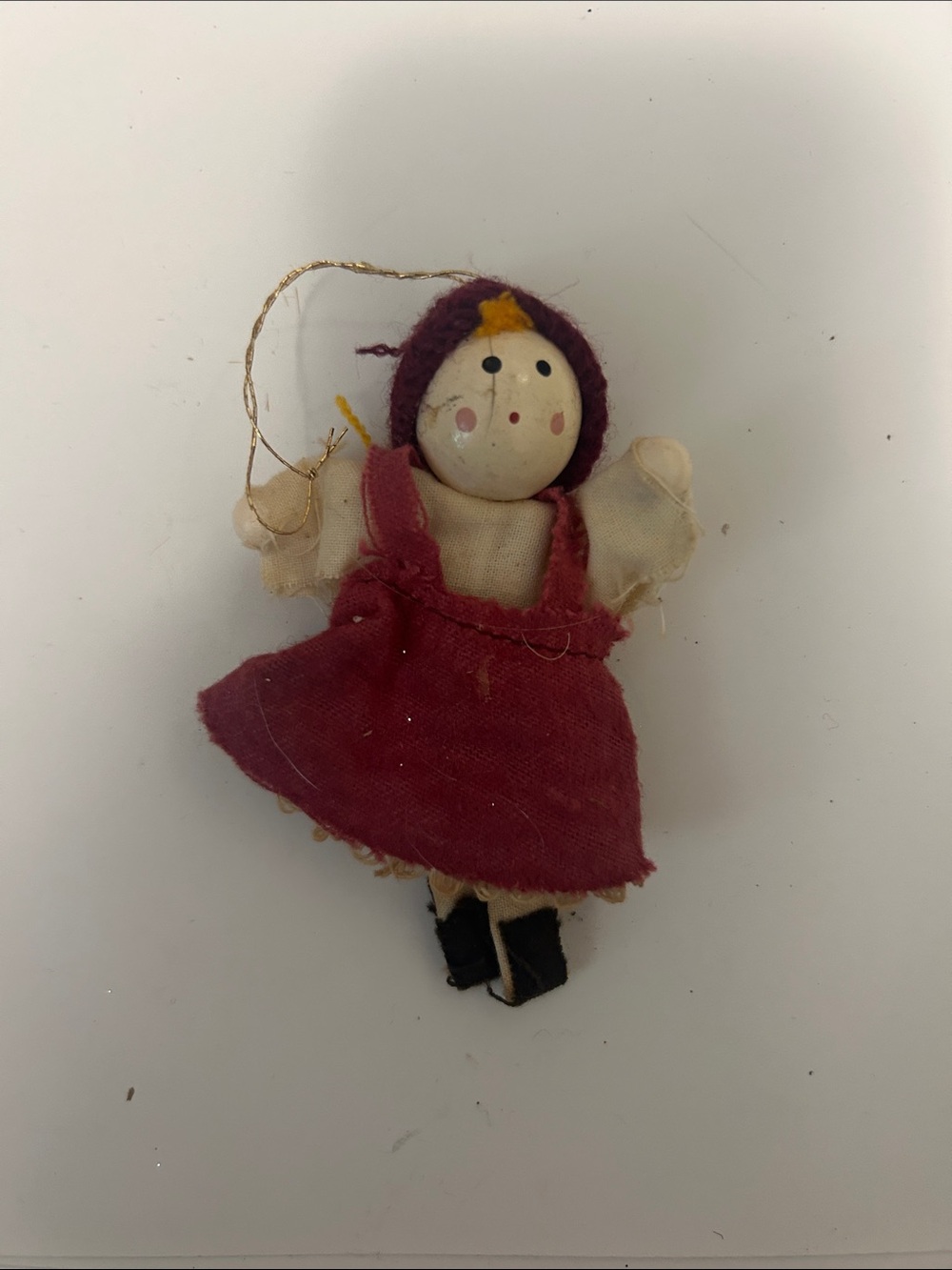 Handmade Red Cloth Doll Ornament with Cream Face
